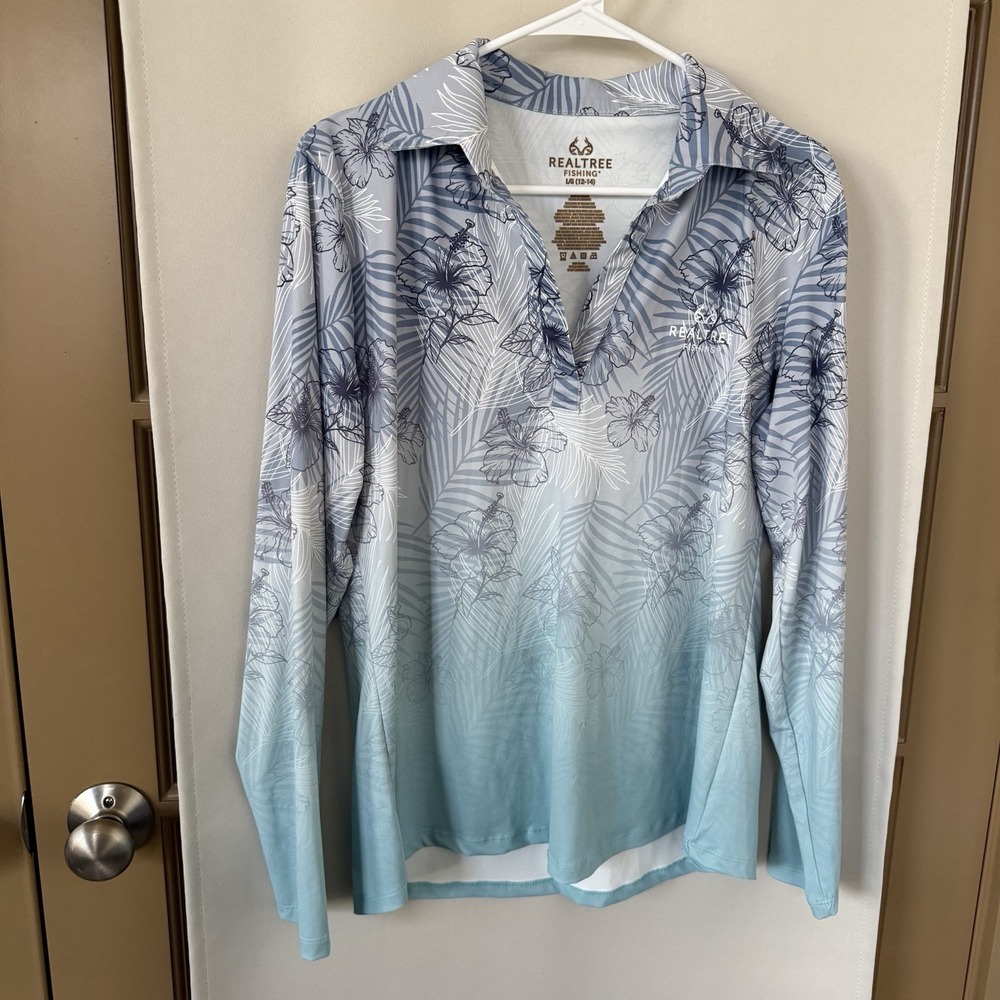 Real Tree Fishing Womens Large V-Neck Collar Floral Long Sleeve Tee T-Shirt - Picture 2 of 6